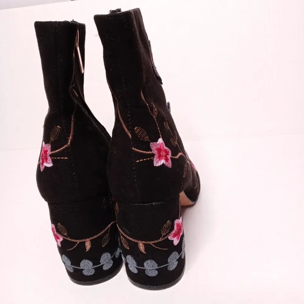 Nanette Lepore Black Suede Embroidered Lilly Ankle